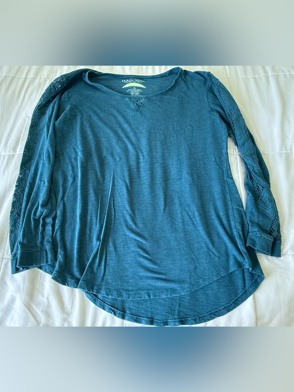 Earth Yoga Long Sleeve Organic Cotton lace long sleeve tee Dark Turquoise